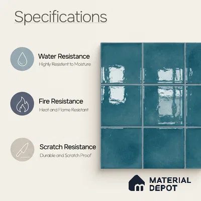 Faux Subway Wall Tile TL 11256 Azure Mist 2 ft x 1 ft Ceramic Glossy Finish Tile - 9 mm | Suitable For Bathroom, Basin Area, Kitchen Backsplash