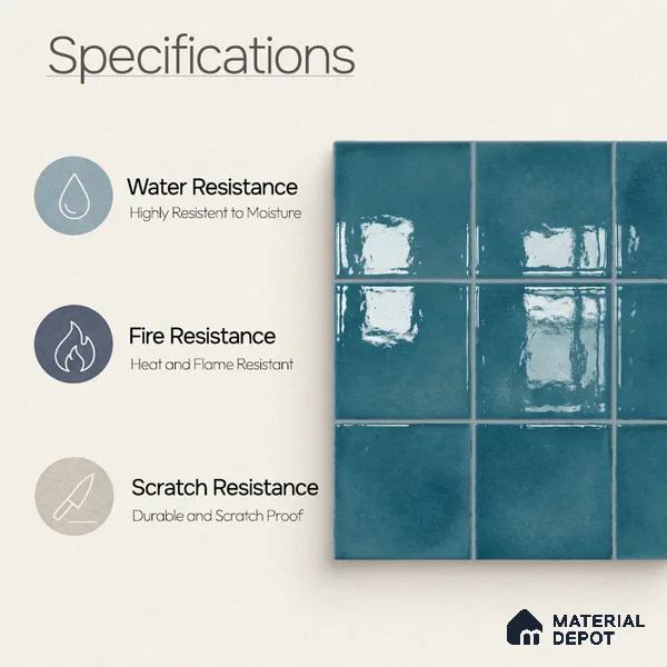 Faux Subway Wall Tile TL 11256 Azure Mist 2 ft x 1 ft Ceramic Glossy Finish Tile - 9 mm | Suitable For Bathroom, Basin Area, Kitchen Backsplash