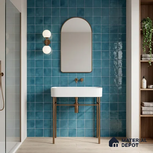 Faux Subway Wall Tile TL 11256 Azure Mist 2 ft x 1 ft Ceramic Glossy Finish Tile - 9 mm | Suitable For Bathroom, Basin Area, Kitchen Backsplash