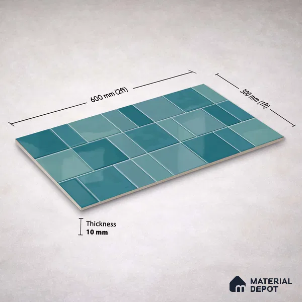 Faux Subway Wall Tile TL 11240 Aegean Mosaic 2 ft x 1 ft Ceramic Glossy Finish Tile - 9 mm | Suitable For Bathroom, Balcony & Kitchen Backsplash