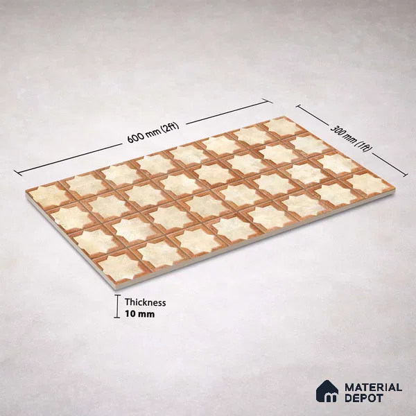 Faux Subway Wall Tile TL 11273 Sienna Star 2 ft x 1 ft Ceramic Granulla Finish Tile - 9 mm | Suitable For Bathroom, Balcony & Kitchen Backsplash (Sample)