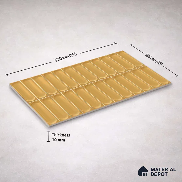 Faux Subway Wall Tile TL 11244 Amber Capsule 2 ft x 1 ft Ceramic Glossy Finish Tile - 9 mm | Suitable For Bathroom, Basin Area, Kitchen Backsplash