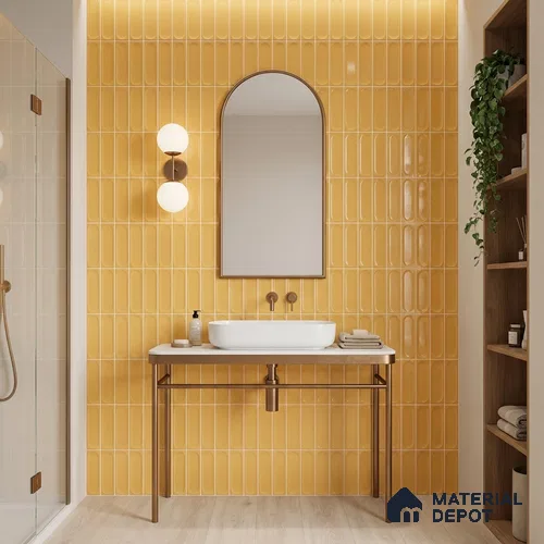 Faux Subway Wall Tile TL 11244 Amber Capsule 2 ft x 1 ft Ceramic Glossy Finish Tile - 9 mm | Suitable For Bathroom, Basin Area, Kitchen Backsplash
