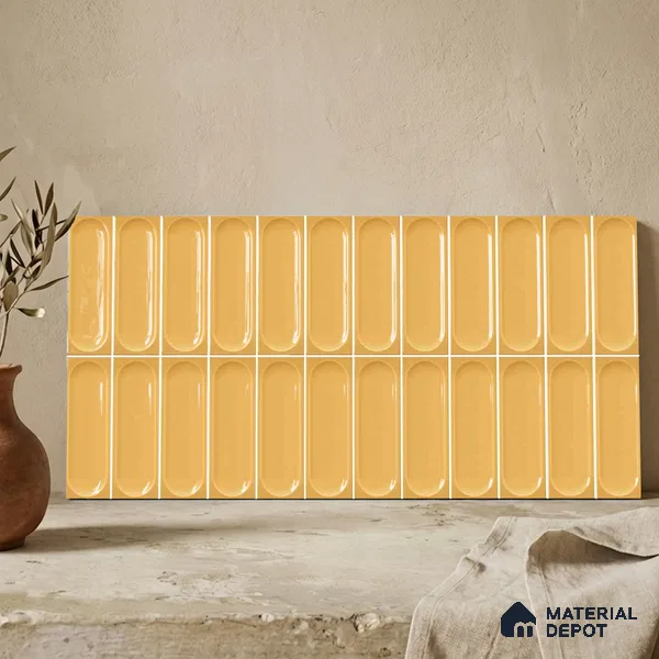 Faux Subway Wall Tile TL 11244 Amber Capsule 2 ft x 1 ft Ceramic Glossy Finish Tile - 9 mm | Suitable For Bathroom, Basin Area, Kitchen Backsplash