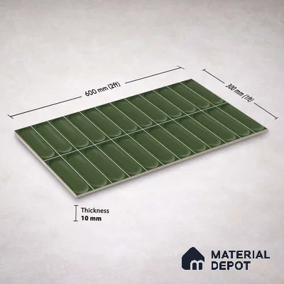Faux Subway Wall Tile TL 11246 Verdant Capsule 2 ft x 1 ft Ceramic Glossy Finish Tile - 9 mm | Suitable For Bathroom, Dining Area, Kitchen Backsplash