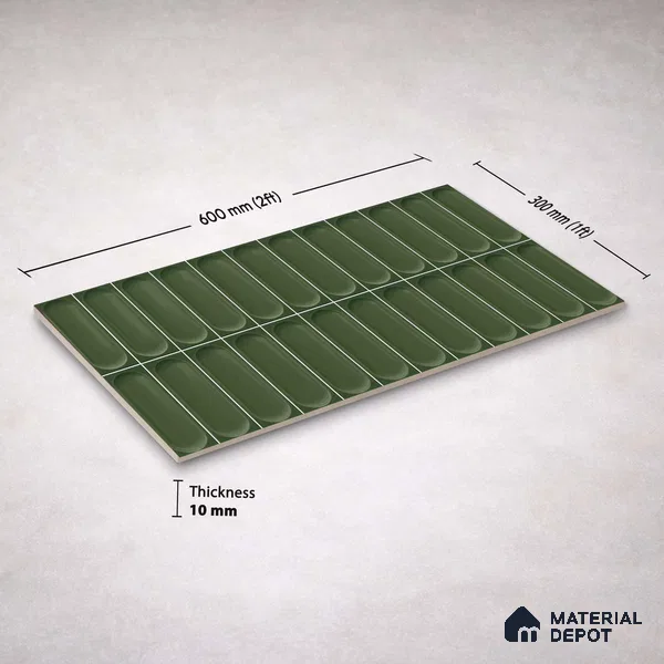 Faux Subway Wall Tile TL 11246 Verdant Capsule 2 ft x 1 ft Ceramic Glossy Finish Tile - 9 mm | Suitable For Bathroom, Dining Area, Kitchen Backsplash