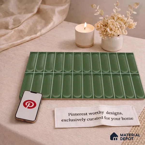 Faux Subway Wall Tile TL 11246 Verdant Capsule 2 ft x 1 ft Ceramic Glossy Finish Tile - 9 mm | Suitable For Bathroom, Dining Area, Kitchen Backsplash
