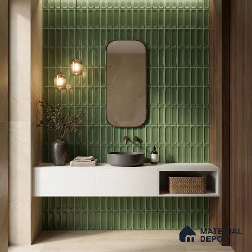 Faux Subway Wall Tile TL 11246 Verdant Capsule 2 ft x 1 ft Ceramic Glossy Finish Tile - 9 mm | Suitable For Bathroom, Dining Area, Kitchen Backsplash