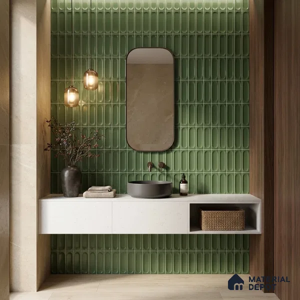 Faux Subway Wall Tile TL 11246 Verdant Capsule 2 ft x 1 ft Ceramic Glossy Finish Tile - 9 mm | Suitable For Bathroom, Dining Area, Kitchen Backsplash