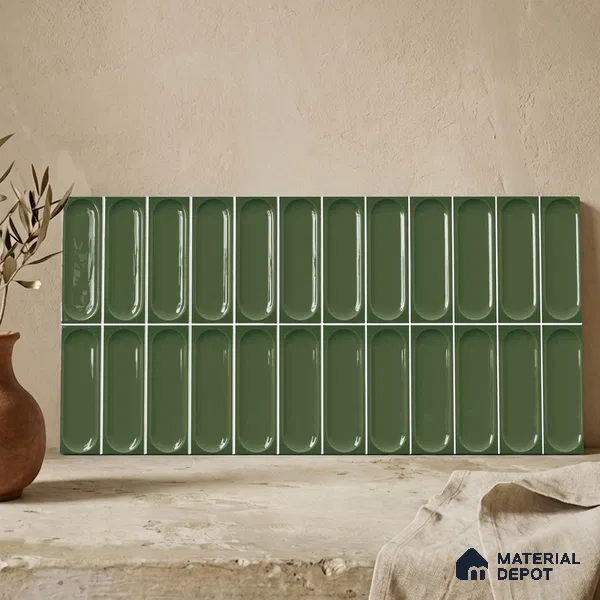 Faux Subway Wall Tile TL 11246 Verdant Capsule 2 ft x 1 ft Ceramic Glossy Finish Tile - 9 mm | Suitable For Bathroom, Dining Area, Kitchen Backsplash