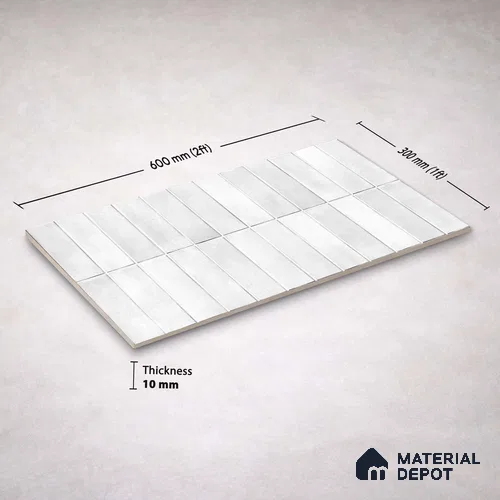 Faux Subway Wall Tile TL 11681 Kitkat Mist 2 ft x 1 ft Ceramic Glossy Finish Tile - 9 mm | Suitable For Bathroom, Balcony & Kitchen Backsplash