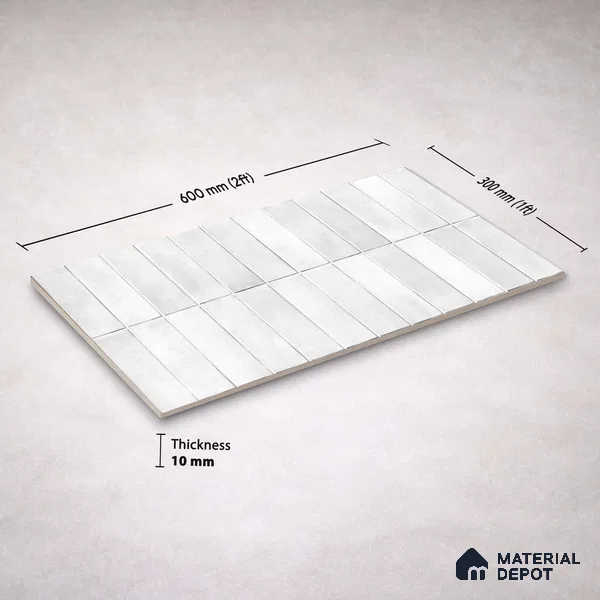 Faux Subway Wall Tile TL 11681 Kitkat Mist 2 ft x 1 ft Ceramic Glossy Finish Tile - 9 mm | Suitable For Bathroom, Dining Area, Kitchen Backsplash