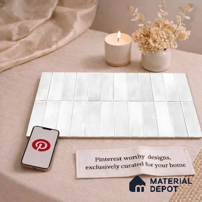 Faux Subway Wall Tile TL 11681 Kitkat Mist 2 ft x 1 ft Ceramic Glossy Finish Tile - 9 mm | Suitable For Bathroom, Dining Area, Kitchen Backsplash