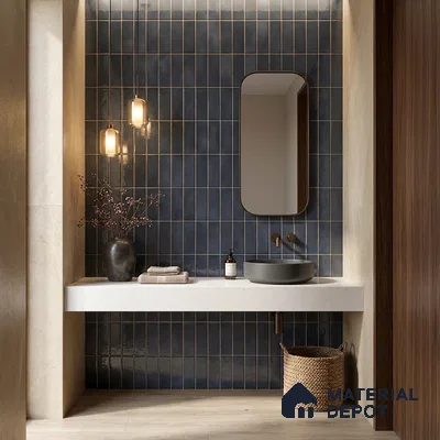 Faux Subway Wall Tile TL 11681 B Graphite Ridge 2 ft x 1 ft Ceramic Glossy Finish Tile - 9 mm | Suitable For Bathroom, Dining Area, Kitchen Backsplash