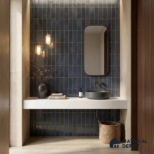 Faux Subway Wall Tile TL 11681 B Graphite Ridge 2 ft x 1 ft Ceramic Glossy Finish Tile - 9 mm | Suitable For Bathroom, Balcony & Kitchen Backsplash