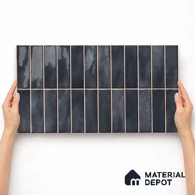Faux Subway Wall Tile TL 11681 B Graphite Ridge 2 ft x 1 ft Ceramic Glossy Finish Tile - 9 mm | Suitable For Bathroom, Dining Area, Kitchen Backsplash
