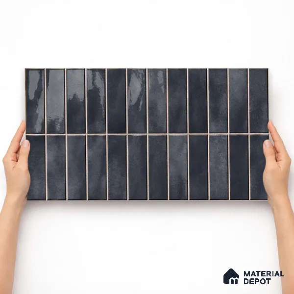 Faux Subway Wall Tile TL 11681 B Graphite Ridge 2 ft x 1 ft Ceramic Glossy Finish Tile - 9 mm | Suitable For Bathroom, Dining Area, Kitchen Backsplash