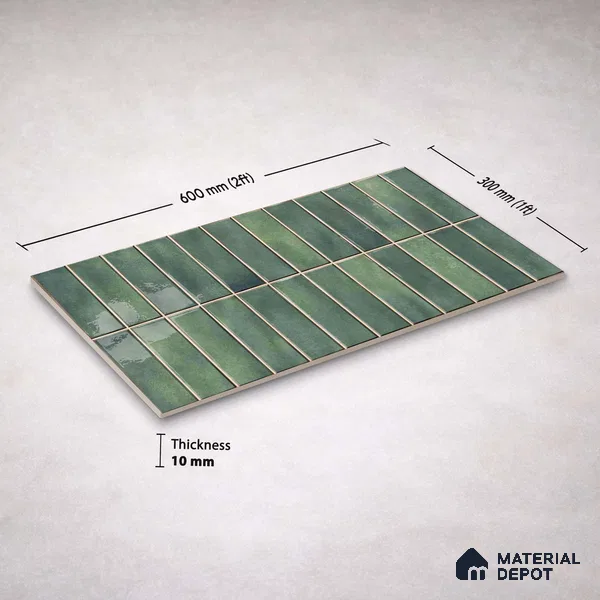 Faux Subway Wall Tile TL 11681 D Moss Kitkat 2 ft x 1 ft Ceramic Glossy Finish Tile - 9 mm | Suitable For Bathroom, Balcony & Kitchen Backsplash