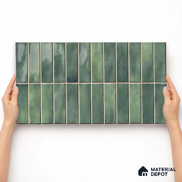 Faux Subway Wall Tile TL 11681 D Moss Kitkat 2 ft x 1 ft Ceramic Glossy Finish Tile - 9 mm | Suitable For Bathroom, Balcony & Kitchen Backsplash