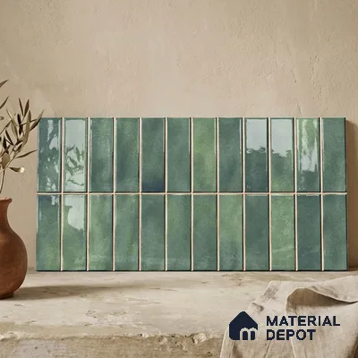 Faux Subway Wall Tile TL 11681 D Moss Kitkat 2 ft x 1 ft Ceramic Glossy Finish Tile - 9 mm | Suitable For Bathroom, Balcony & Kitchen Backsplash