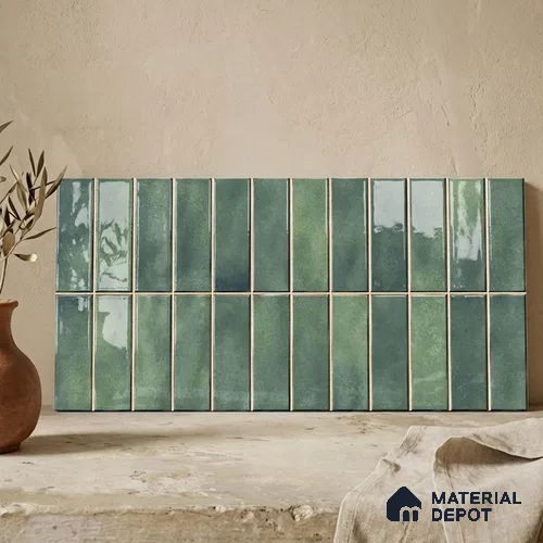 Faux Subway Wall Tile TL 11681 D Moss Kitkat 2 ft x 1 ft Ceramic Glossy Finish Tile - 9 mm | Suitable For Bathroom, Balcony & Kitchen Backsplash