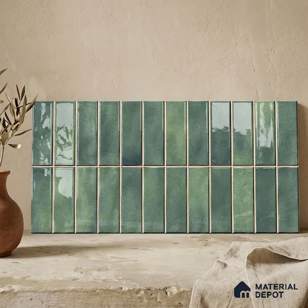 Faux Subway Wall Tile TL 11681 D Moss Kitkat 2 ft x 1 ft Ceramic Glossy Finish Tile - 9 mm | Suitable For Bathroom, Balcony & Kitchen Backsplash