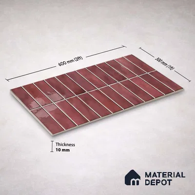 Faux Subway Wall Tile TL 11681 E Mulberry Lane 2 ft x 1 ft Ceramic Glossy Finish Tile - 9 mm | Suitable For Bathroom, Balcony & Kitchen Backsplash (Sample)