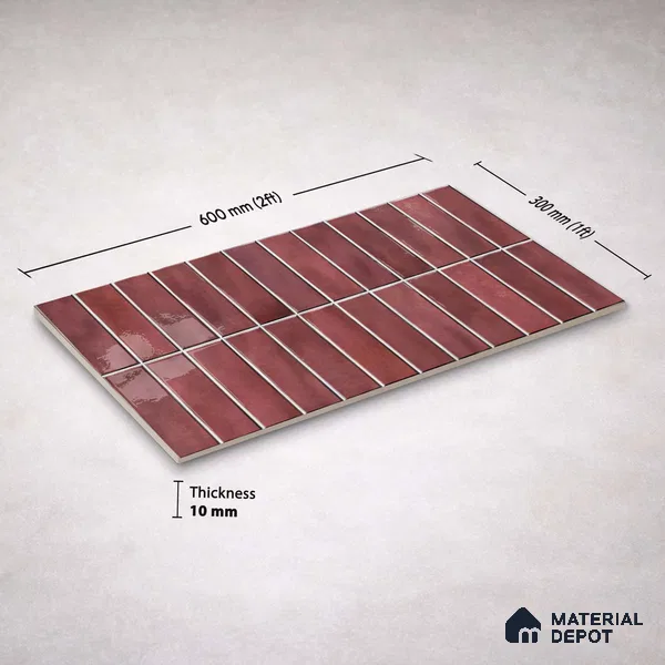 Faux Subway Wall Tile TL 11681 E Mulberry Lane 2 ft x 1 ft Ceramic Glossy Finish Tile - 9 mm | Suitable For Bathroom, Balcony & Kitchen Backsplash (Sample)