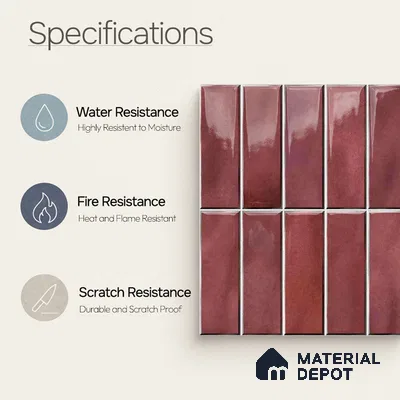 Faux Subway Wall Tile TL 11681 E Mulberry Lane 2 ft x 1 ft Ceramic Glossy Finish Tile - 9 mm | Suitable For Bathroom, Balcony & Kitchen Backsplash (Sample)