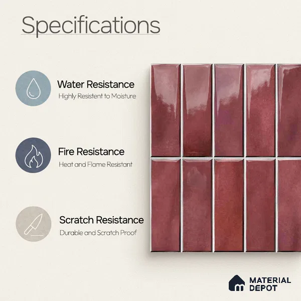Faux Subway Wall Tile TL 11681 E Mulberry Lane 2 ft x 1 ft Ceramic Glossy Finish Tile - 9 mm | Suitable For Bathroom, Balcony & Kitchen Backsplash (Sample)