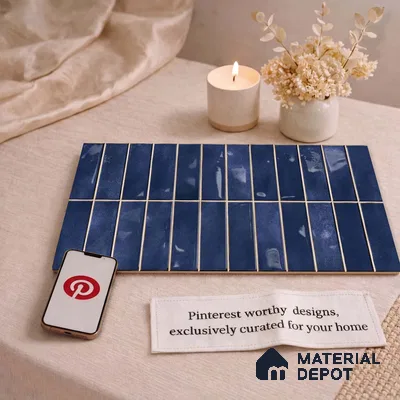 Faux Subway Wall Tile TL 11681 F Indigo Lattice 2 ft x 1 ft Ceramic Glossy Finish Tile - 9 mm | Suitable For Bathroom, Dining Area, Kitchen Backsplash