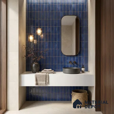 Faux Subway Wall Tile TL 11681 F Indigo Lattice 2 ft x 1 ft Ceramic Glossy Finish Tile - 9 mm | Suitable For Bathroom, Dining Area, Kitchen Backsplash