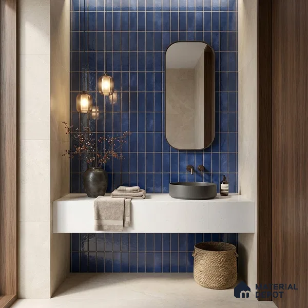 Faux Subway Wall Tile TL 11681 F Indigo Lattice 2 ft x 1 ft Ceramic Glossy Finish Tile - 9 mm | Suitable For Bathroom, Dining Area, Kitchen Backsplash