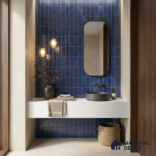 Faux Subway Wall Tile TL 11681 F Indigo Lattice 2 ft x 1 ft Ceramic Glossy Finish Tile - 9 mm | Suitable For Bathroom, Balcony & Kitchen Backsplash