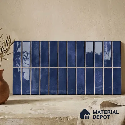 Faux Subway Wall Tile TL 11681 F Indigo Lattice 2 ft x 1 ft Ceramic Glossy Finish Tile - 9 mm | Suitable For Bathroom, Dining Area, Kitchen Backsplash