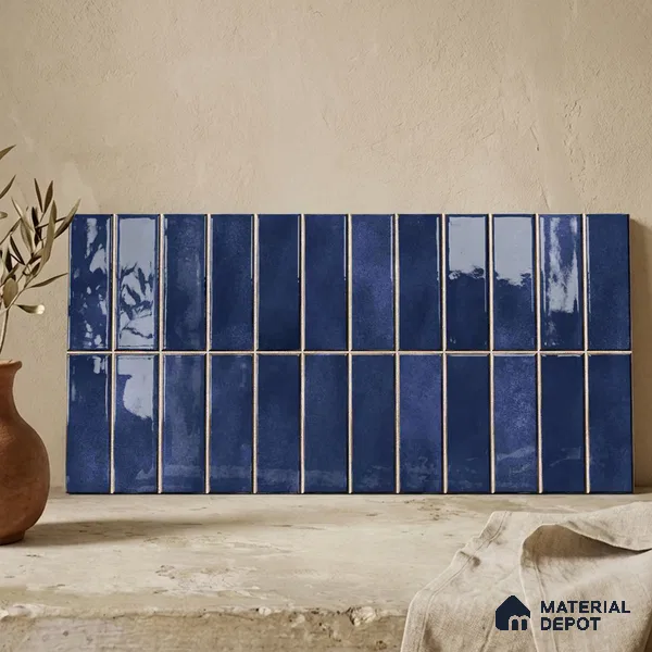 Faux Subway Wall Tile TL 11681 F Indigo Lattice 2 ft x 1 ft Ceramic Glossy Finish Tile - 9 mm | Suitable For Bathroom, Dining Area, Kitchen Backsplash