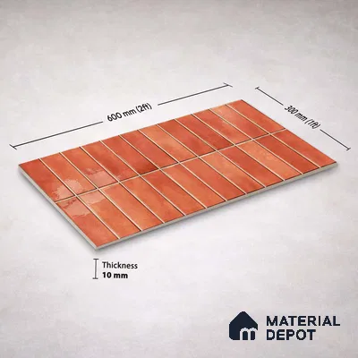 Faux Subway Wall Tile TL 11681 G Terracotta Linear 2 ft x 1 ft Ceramic Glossy Finish Tile - 9 mm | Suitable For Bathroom, Dining Area, Kitchen Backsplash