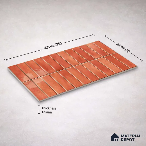 Faux Subway Wall Tile TL 11681 G Terracotta Linear 2 ft x 1 ft Ceramic Glossy Finish Tile - 9 mm | Suitable For Bathroom, Dining Area, Kitchen Backsplash