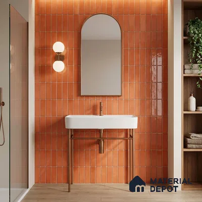 Faux Subway Wall Tile TL 11681 G Terracotta Linear 2 ft x 1 ft Ceramic Glossy Finish Tile - 9 mm | Suitable For Bathroom, Dining Area, Kitchen Backsplash