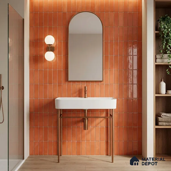 Faux Subway Wall Tile TL 11681 G Terracotta Linear 2 ft x 1 ft Ceramic Glossy Finish Tile - 9 mm | Suitable For Bathroom, Dining Area, Kitchen Backsplash
