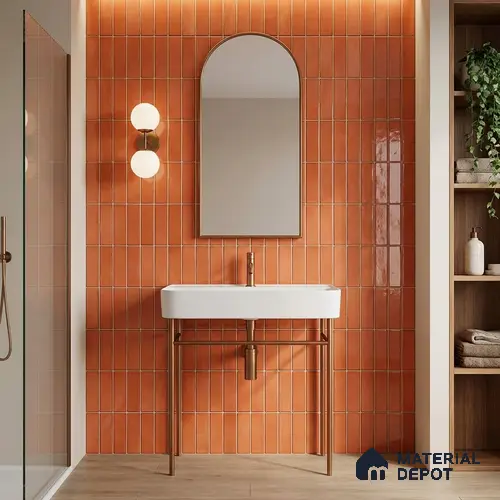 Faux Subway Wall Tile TL 11681 G Terracotta Linear 2 ft x 1 ft Ceramic Glossy Finish Tile - 9 mm | Suitable For Bathroom, Balcony & Kitchen Backsplash