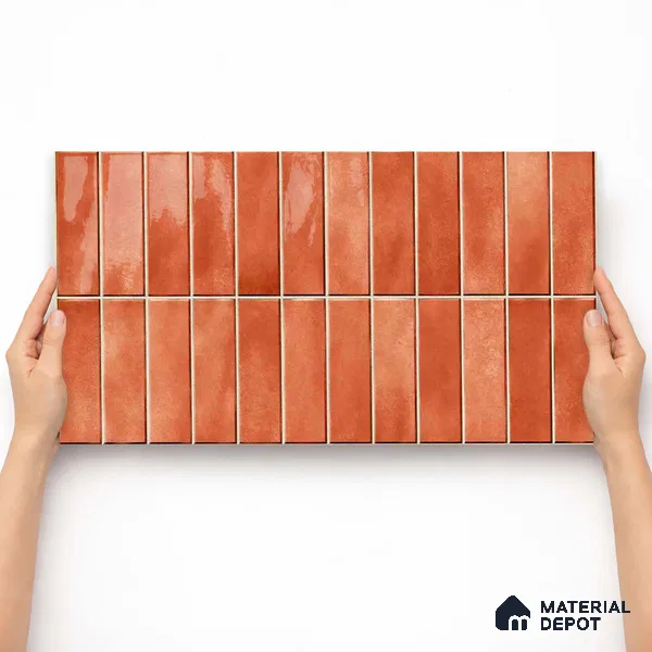 Faux Subway Wall Tile TL 11681 G Terracotta Linear 2 ft x 1 ft Ceramic Glossy Finish Tile - 9 mm | Suitable For Bathroom, Dining Area, Kitchen Backsplash