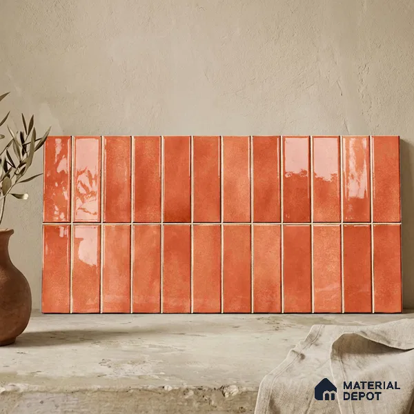 Faux Subway Wall Tile TL 11681 G Terracotta Linear 2 ft x 1 ft Ceramic Glossy Finish Tile - 9 mm | Suitable For Bathroom, Dining Area, Kitchen Backsplash