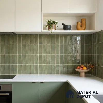 Faux Subway Wall Tile TL 11681 H Olive Linear 2 ft x 1 ft Ceramic Glossy Finish Tile - 9 mm | Suitable For Bathroom, Dining Area, Kitchen Backsplash