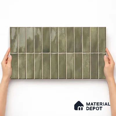 Faux Subway Wall Tile TL 11681 H Olive Linear 2 ft x 1 ft Ceramic Glossy Finish Tile - 9 mm | Suitable For Bathroom, Dining Area, Kitchen Backsplash