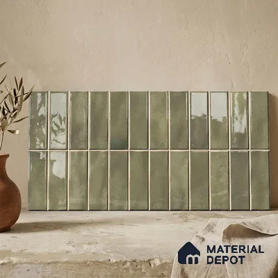 Faux Subway Wall Tile TL 11681 H Olive Linear 2 ft x 1 ft Ceramic Glossy Finish Tile - 9 mm | Suitable For Bathroom, Dining Area, Kitchen Backsplash