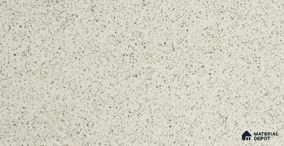 MR 00025 B Crystal White 10 ft x 4 ft Wall & Floor Terrazzo Slabs - 18 mm | Suitable for Office, Reception, Restaurant, Dining, Pooja Room