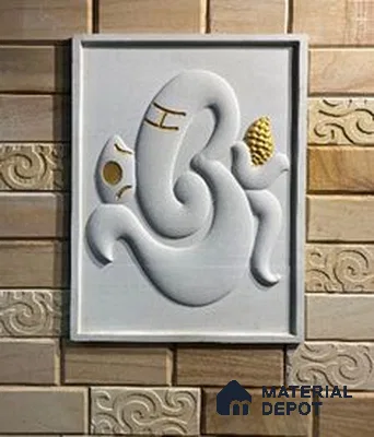 WL 00394 3D Golden Om Ganesha 900 x 600 mm Natural Stone Wall Cladding |  Stone is a Natural Product, Please Expect Variation in Shades