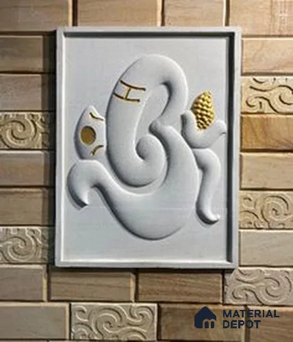 WL 00394 3D Golden Om Ganesha 900 x 600 mm Natural Stone Wall Cladding |  Stone is a Natural Product, Please Expect Variation in Shades
