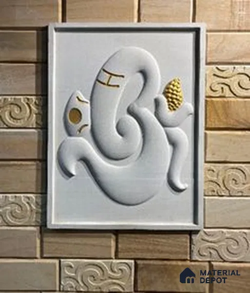 WL 00394 3D Golden Om Ganesha 900 x 600 mm Natural Stone Wall Cladding | Stone is a Natural Product, Please Expect Variation in Shades